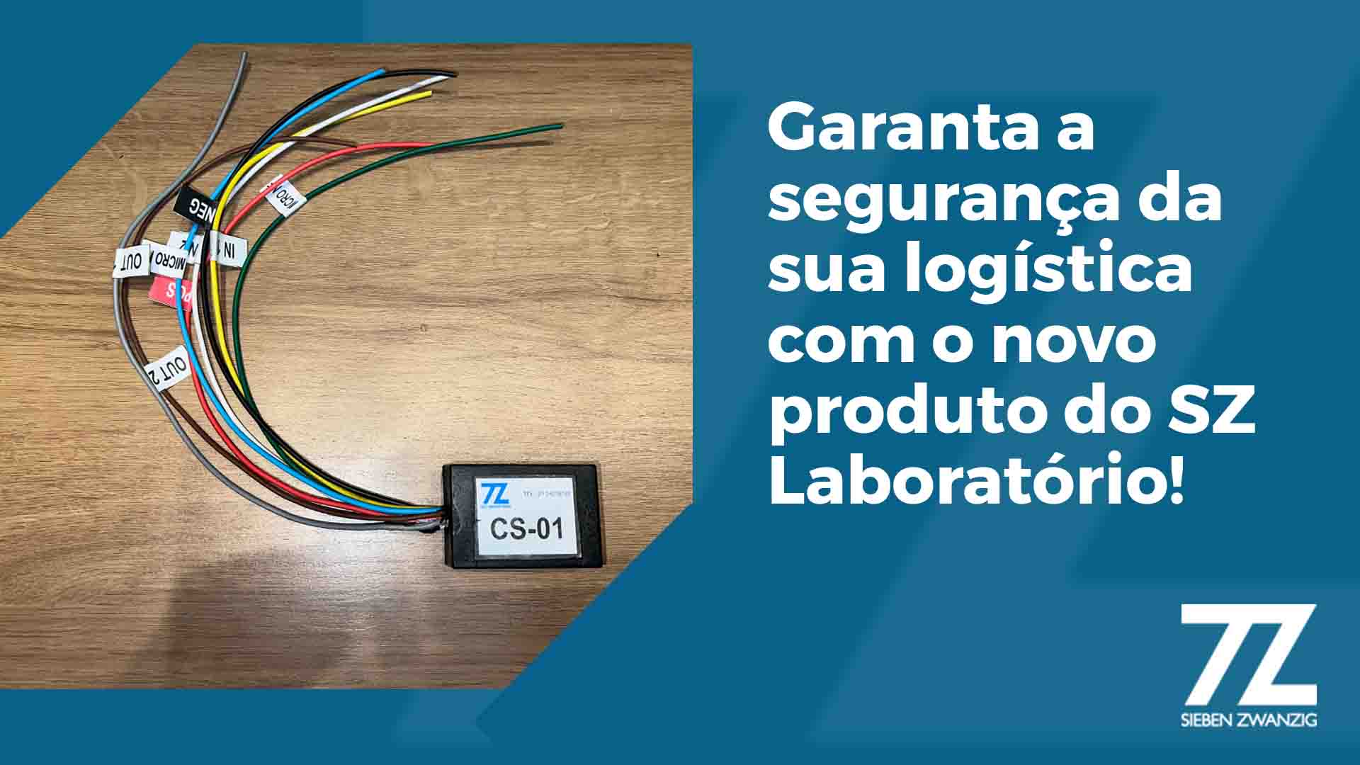 Foto do CS-01, aparelho usado em controladores de empilhadeiras, com o seguinte texto: Garanta a segurança da sua logística com o novo produto do SZ Laboratório